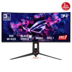 ASUS ROG Swift OLED PG34WCDN 34 inç 360Hz UWQHD Kavisli OLED Gaming Monitör, yüksek yenileme hızı ve QD-OLED teknolojisi ile üstün görsel deneyim sağlar.
