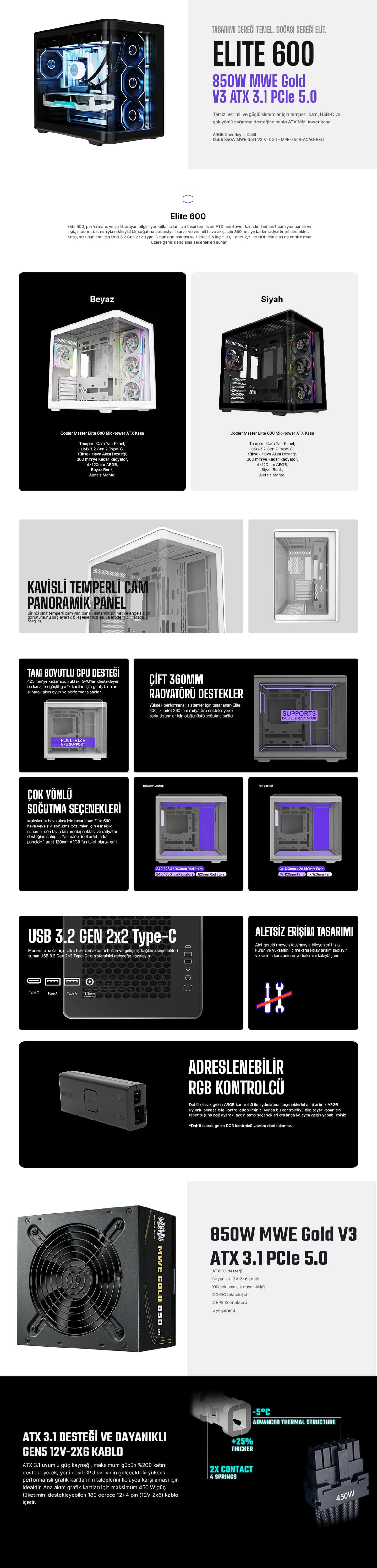 Cooler Master Elite 600 Siyah Gaming Kasa H1