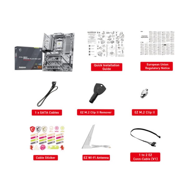 MSI MAG B850 GAMING PLUS MAX WIFI anakart ve aksesuarlar, DDR5 RAM, AM5 soketli, M.2 ve DP bağlantılı, yüksek performanslı oyun ve ofis kullanımı için ideal anakart.