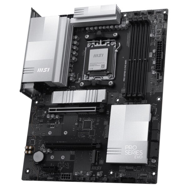 MSI PRO X870E-S EVO WIFI anakart, DDR5 ve AM5 soketli, HDMI ve USB4 destekli, yüksek performanslı ATX anakart. 8200MHz hızında OC özellikleriyle oyun ve profesyonel kullanım için ideal.