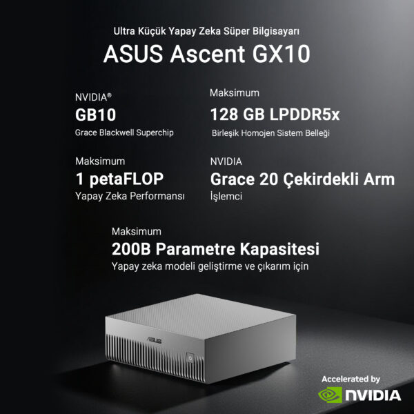 Asus Ascent Gx10 Gg0027bn Nvidia Gb10 Cpu Blackwell Gpu 128gb Lpddr5x 4tb Ssd Yapay Zeka Super Bilgisayar F14