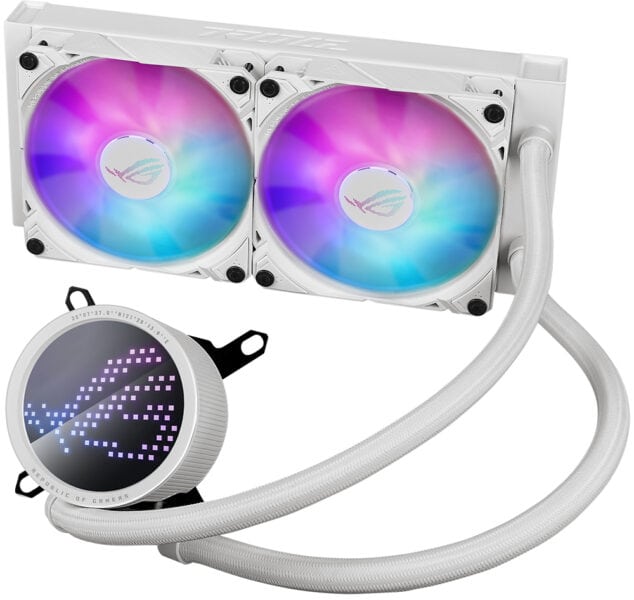 ASUS ROG STRIX LC II 240 ARGB Beyaz İşlemci Sıvı Soğutucu, Intel ve AMD uyumlu, RGB aydınlatmalı, yüksek performanslı 240mm sıvı soğutma sistemi.