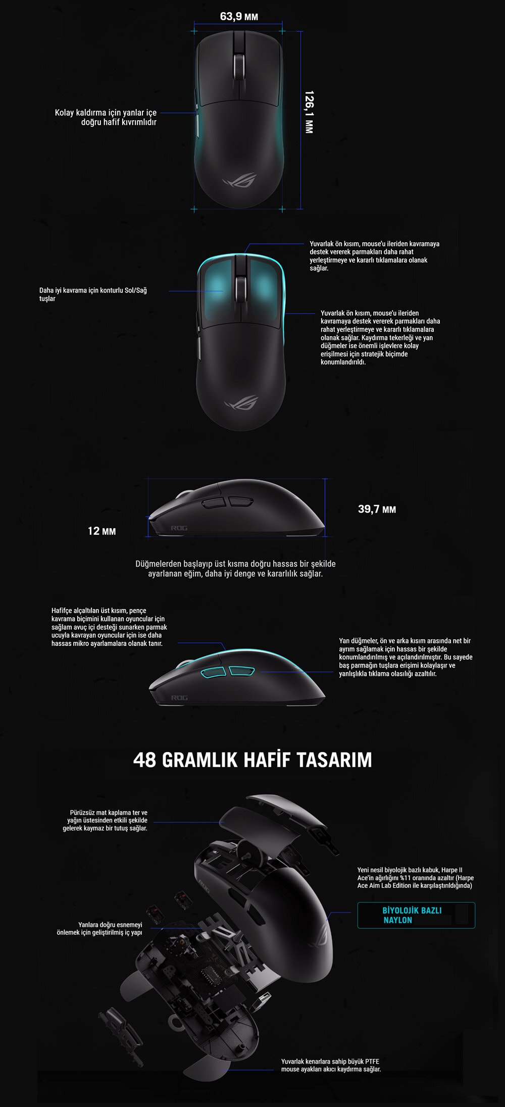 ASUS ROG Harpe II Ace Kırmızı AimPoint Pro Sensörlü Kablosuz Oyun Mouse.