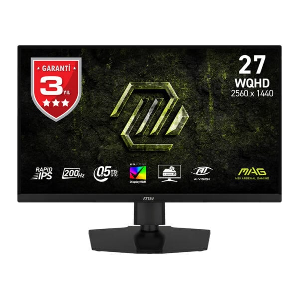 MSI MAG 274QPF E20 27 inç, 200Hz yenileme hızı ve 0.5ms tepki süresi ile yüksek performanslı oyun monitörü. WQHD çözünürlük ve Adaptive Sync teknolojisi sayesinde akıcı ve net görüntü sağlar.