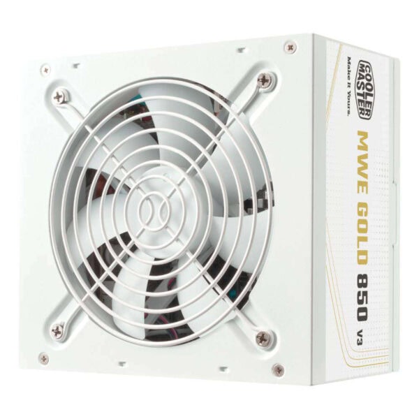 Cooler Master MWE Gold V3 850W güç kaynağı, 80+ Gold verimlilik, PCIe 5.0 ve ATX 3.1 uyumlu, beyaz renkli yüksek performanslı güç kaynağı.