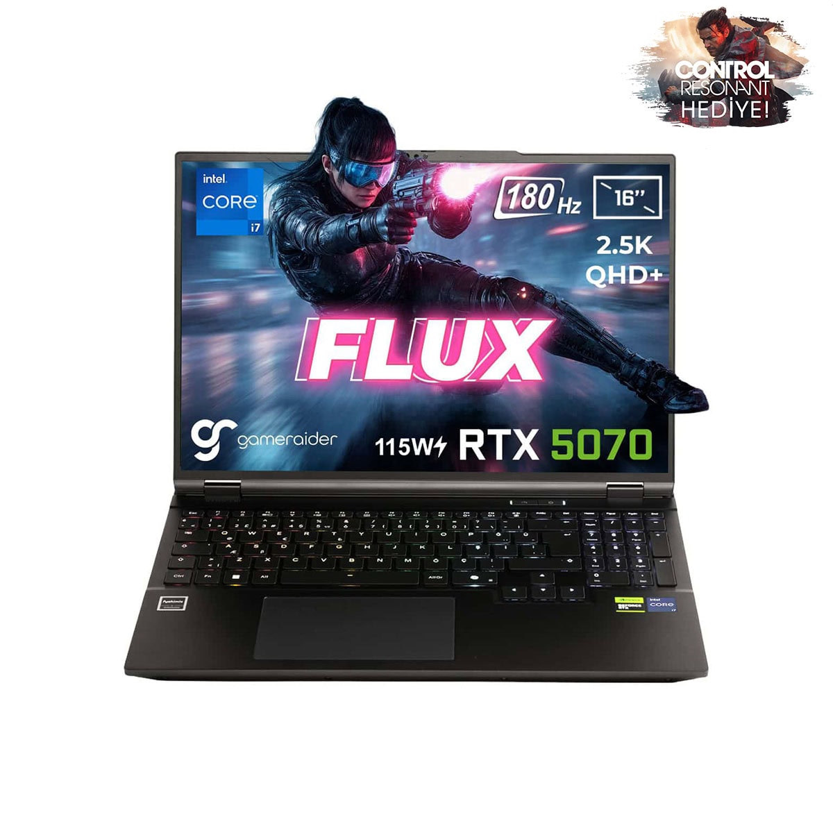 Gameraider Flux Gr16 Intel Core I7 14650hx Geforce Rtx 5070 8gb 115w 12gb Ddr5 1tb Ssd 16 Inç 2.5k Qhd+ 180hz Freedos Gaming Laptop Çanta Hediyeli Control Resonant Hediyeli 1