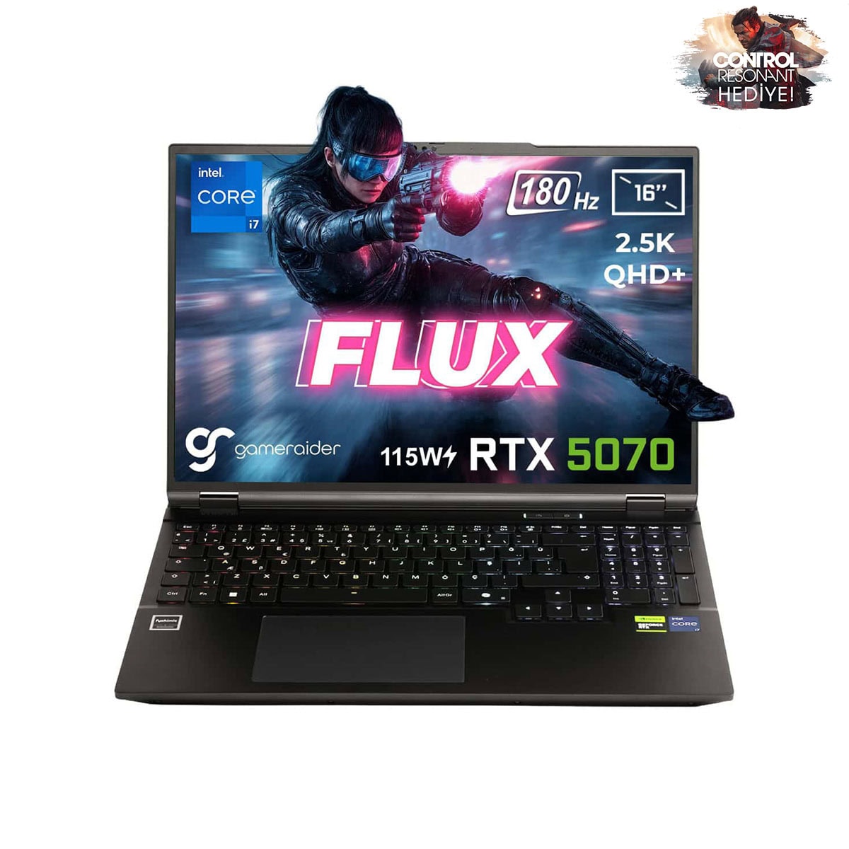 Gameraider Flux Gr16 Intel Core I7 14650hx Geforce Rtx 5070 8gb 115w 24gb Ddr5 1tb Ssd 16 Inç 2.5k Qhd+ 180hz Freedos Gaming Laptop Çanta Hediyeli Control Resonant Hediyeli 1