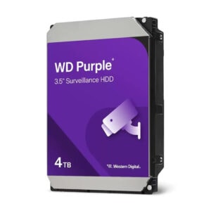 WD Purple 4TB 3.5 inç SATA 3.0 sabit disk, 5400 Rpm, 128MB önbellek, 7/24 kullanım, güvenilir ve yüksek performanslı CCTV ve gözetim sistemleri için tasarlanmış.