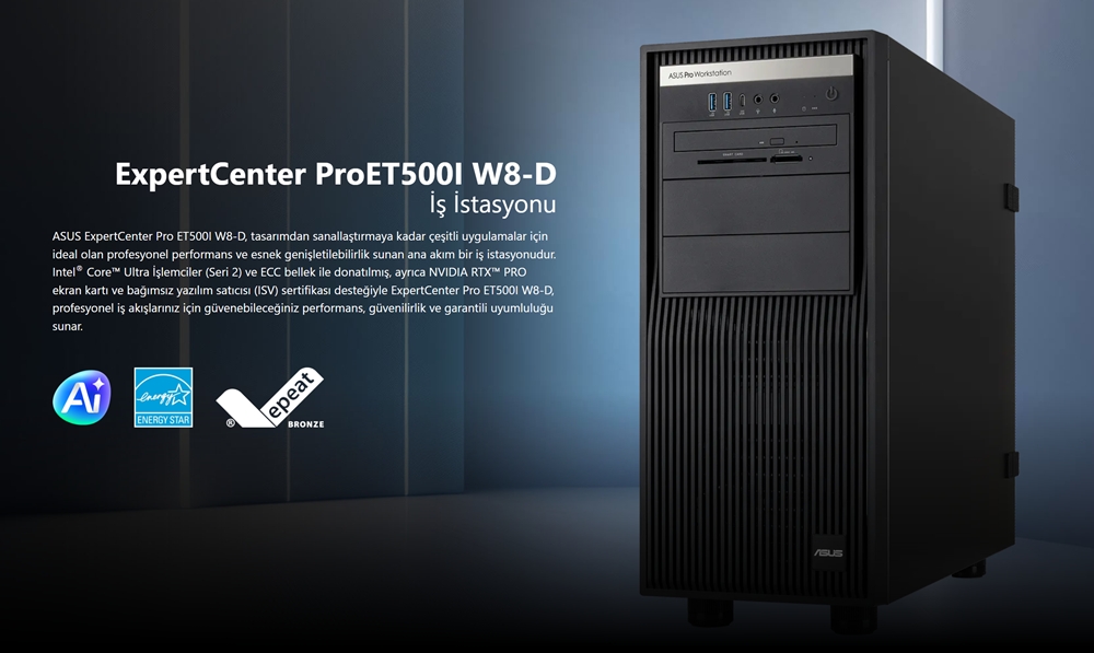 ASUS ExpertCenter Pro ET500I W8U95060TD Intel Core Ultra 9-285K NVIDIA RTX 5060 Ti 16GB GDDR7 128GB DDR5 2TB M.2 SSD FreeDos Masaüstü İş İstasyonu h2