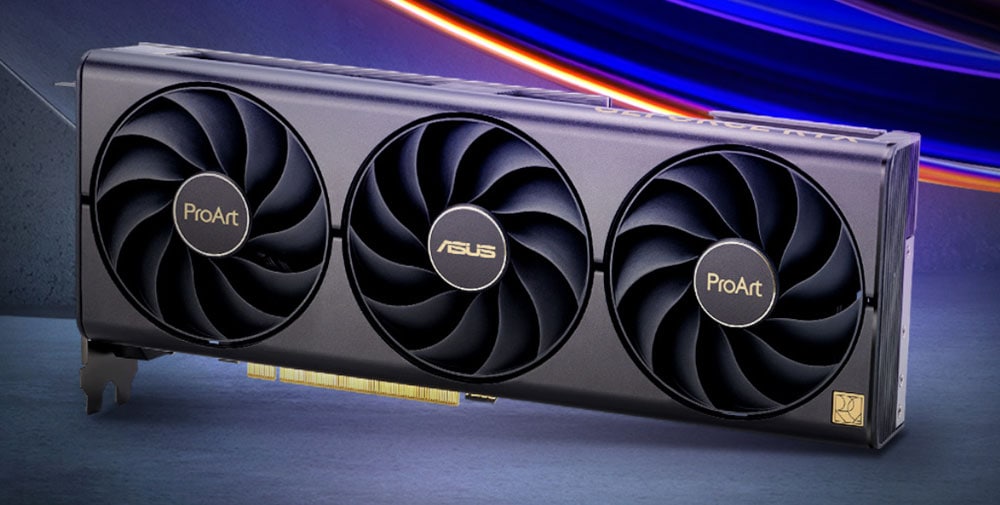Üçlü ASUS ProArt GeForce RTX 5080 OC soğutucu fanlı ekran kartı, güçlü ve verimli grafik performansı sağlar. Profesyonel ve oyun bilgisayarları için ideal, yüksek kaliteli soğutma sistemi.