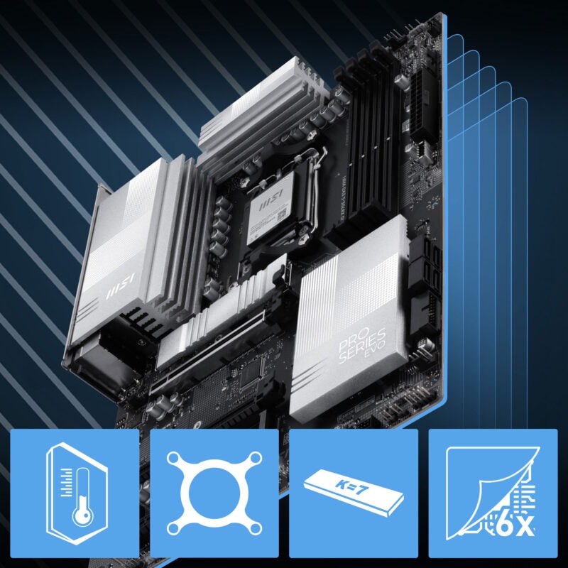 MSI PRO X870E-S EVO WIFI anakartı, AMD AM5 soketli, DDR5 RAM, M.2 ve HDMI çıkışlı, yüksek performanslı ve Wi-Fi özellikli ATX anakart.