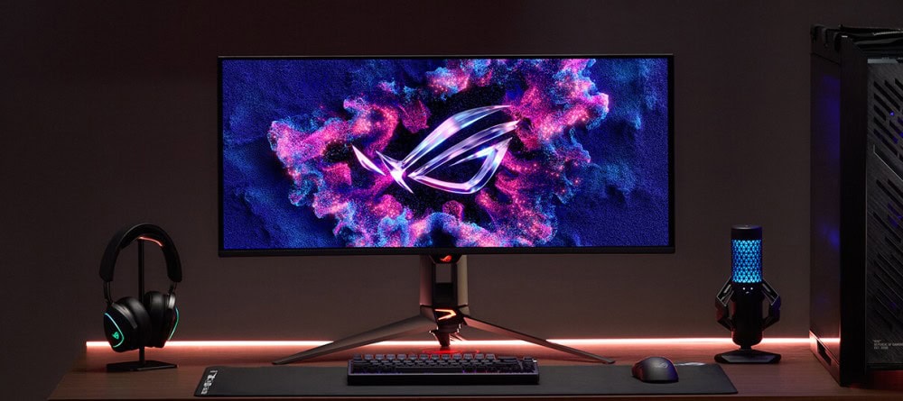 ASUS ROG Swift OLED PG34WCDN 34 inç 360Hz UWQHD kavisli OLED oyun monitörü, yüksek yenileme hızı ve adaptif senkronizasyon özellikleriyle üstün oyun deneyimi sağlar.