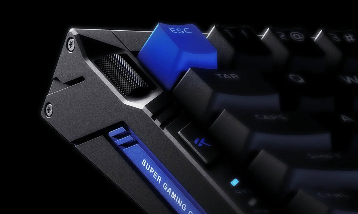 MCHOSE Ace 68 Turbo Esports oyun klavyesi, Siyah ve Mavi renkli RGB aydınlatma, Hall Effect anahtarlar ve Hotswap özelliği ile yüksek performans sağlar.