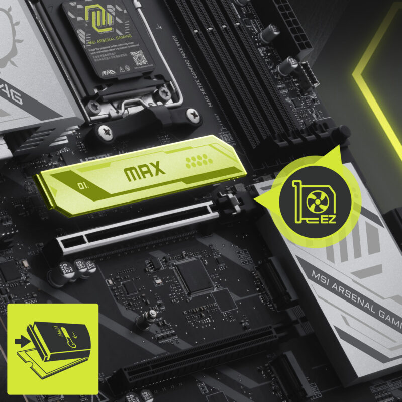 MSI MAG X870E GAMING MAX WIFI anakart, yüksek performanslı DDR5 ve AM5 soketli anakart, 8200MHz OC hızında RAM desteği, M.2 ve HDMI çıkışlarıyla oyun ve profesyonel kullanım için ideal.