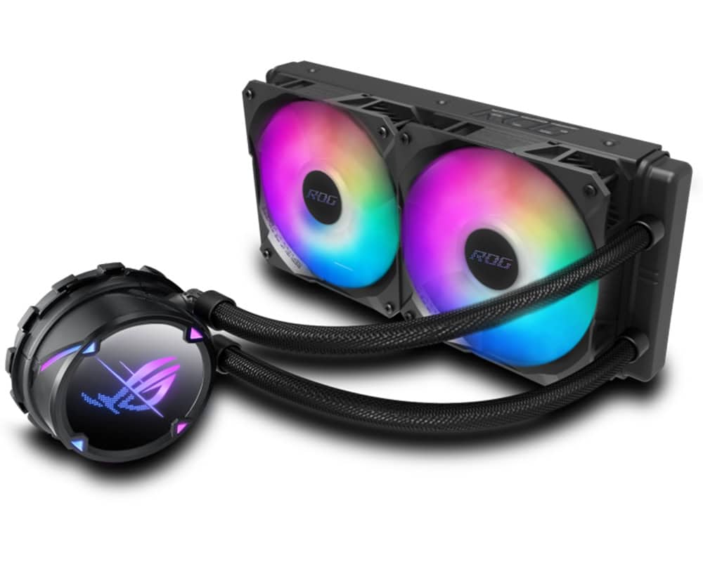 ARGB aydınlatmalı ASUS ROG Strix LC II 240mm İşlemci Sıvı Soğutucu, Intel ve AMD uyumlu, yüksek performanslı ve şık tasarımıyla gaming ve overclocking sistemleri için ideal.