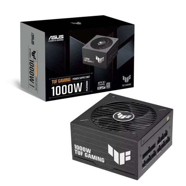 ASUS TUF GAMING 1000W 80+ Platinum güç kaynağı, yüksek performans ve dayanıklılık sunar. Oyun ve yüksek performanslı sistemler için ideal, enerji verimli ve güvenilir güç kaynağı.