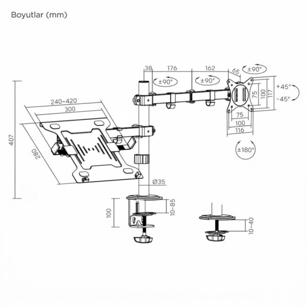 Brateck 17 32 Inç Uyumlu İki Kollu Monitör Laptop Kolu (ldt66 C024ml) 5