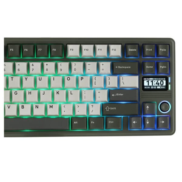 EPOMAKER RT85 Green White Wisteria V2 kablosuz mekanik gaming klavye, RGB aydınlatmalı, hotswap switch özellikli, çok fonksiyonlu ve şık tasarım.