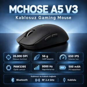 Mchose A5 V3 Black 8k Hz Kablosuz Gaming Mouse (hw A5v3 4) 2
