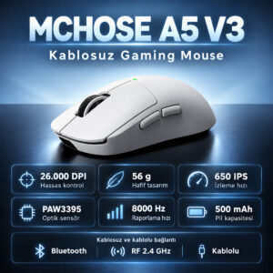 Mchose A5 V3 White 8k Hz Kablosuz Gaming Mouse (hw A5v3 2) 8
