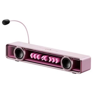Pembe renkli MCHOSE K20 Pro RGB 7.1 Surround Bluetooth oyun ses çubuğu, yüksek kaliteli ses ve şık tasarımıyla oyun ve eğlence deneyimini artırır.