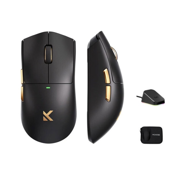 MCHOSE K7 Ultra Siyah 8K Hz Kablosuz Gaming Mouse, yüksek performans ve hassasiyet sağlayan, ergonomik tasarımlı ve RGB aydınlatmalı kablosuz oyun faresi.