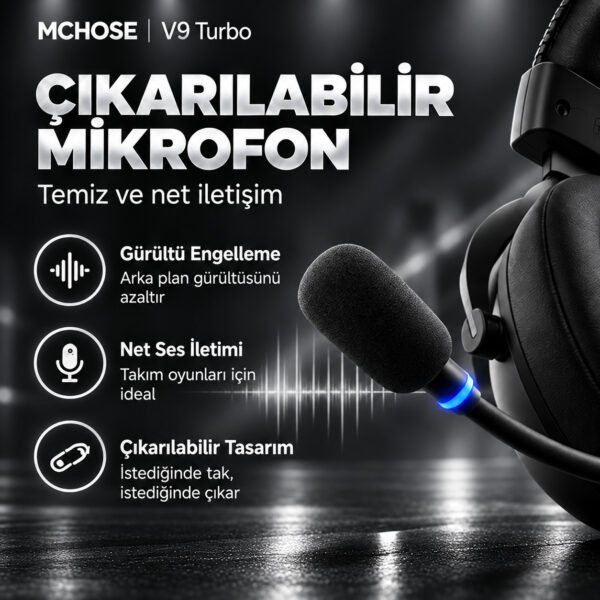 MCHOSE V9 Turbo+ Steel Black 7.1 Surround Kablosuz Gaming Kulaklık (HW-V9-14) - Görsel 3