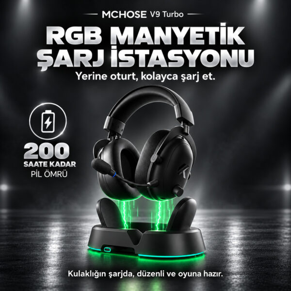 MCHOSE V9 Turbo+ Steel Black 7.1 Surround Kablosuz Gaming Kulaklık (HW-V9-14) - Görsel 6