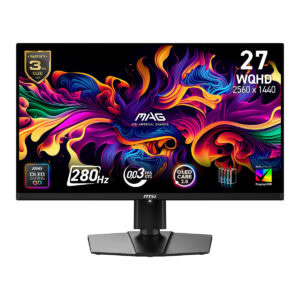 MSI MAG 271QP QD-OLED 27 inç WQHD 2560x1440, 280Hz yenileme hızı, 0.03ms tepki süresi, Adaptive Sync, Pivot, OLED ekran, yüksek renk doğruluğu ve oyun performansı.