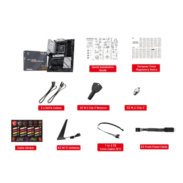 MSI MAG X870E GAMING MAX WIFI anakart ve aksesuarlar, yüksek performanslı DDR5 RAM ve AM5 soketli anakart, HDMI ve USB4 bağlantı özellikleri ile oyun ve profesyonel kullanım için ideal.