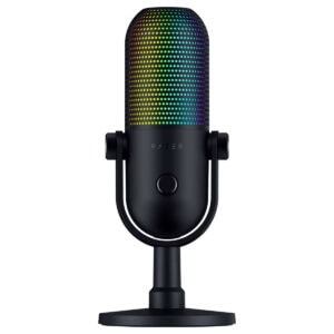Razer Seiren V3 Chroma RGB Supercardioid Kondansatör Yayıncı Mikrofoni, RGB aydınlatmalı, yüksek kaliteli ses kaydı ve profesyonel yayınlar için ideal.