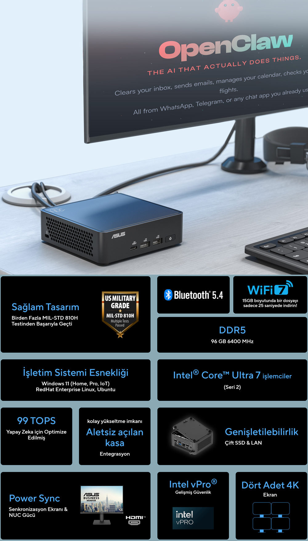 ASUS NUC 15 Pro ASUS NUC 15 Pro Slim Kit RNUC15CRKC500002 Intel Core 5-210H Barebone FreeDos Mini Bilgisayar h2