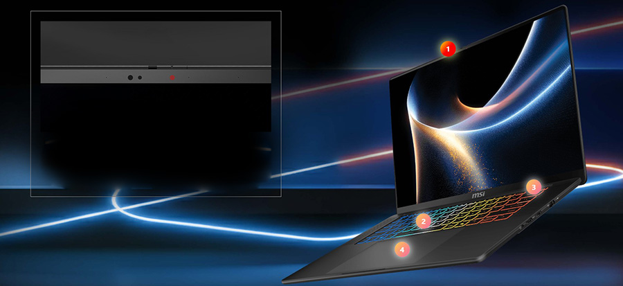 MSI STEALTH 16 AI+ B3WH-011TR Intel Core Ultra 9-386H GeForce RTX 5070 Ti 12GB 125W 32GB DDR5 1TB SSD 16 inç QHD+ 240Hz OLED W11 Home Gaming Laptop h21