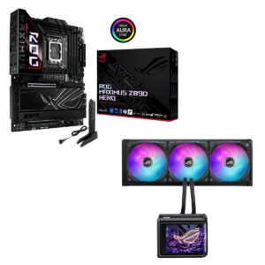 ASUS ROG Maximus Z890 Hero anakart ve ASUS ROG Ryuo IV SLC 360 ARGB sıvı soğutucu ile yüksek performans ve estetik çözüm.