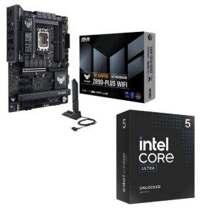 ASUS TUF Gaming Z890-Plus WiFi anakart ve Intel Core Ultra 5 245KF işlemci, yüksek performans ve güvenilirlik sunan oyun ve ofis bilgisayarları için ideal donanım paketidir.