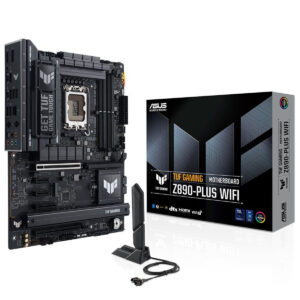 Yüksek performanslı ASUS TUF Gaming Z890-Plus WiFi anakart ve Intel Core Ultra 5 245KF işlemci, oyun ve yoğun işlem gerektiren uygulamalar için ideal, WiFi bağlantılı anakart ve işlemci seti.