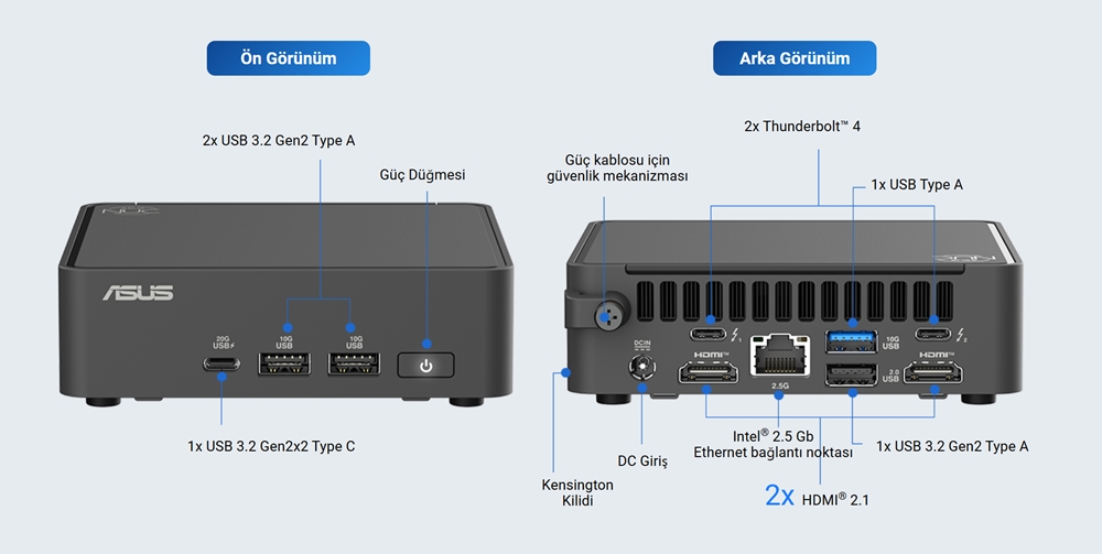 ASUS NUC 15 Pro ASUS NUC 15 Pro Slim Kit RNUC15CRKC500002 Intel Core 5-210H Barebone FreeDos Mini Bilgisayar h15