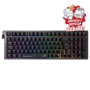 RGB aydınlatmalı ASUS ROG Strix Morph 96 kablosuz mekanik klavye, Türkçe Q klavye düzeni ve hotswap switch özellikleriyle gaming performansını artırır.