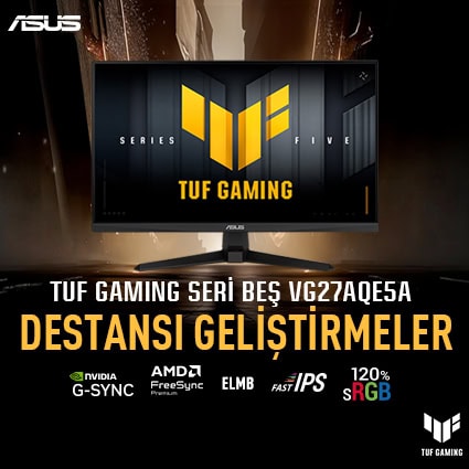 TUF Gaming VG27AQ monitörünün ekran görüntüsü, yüksek performans ve renk doğruluğu ile oyun deneyimini gösteriyor.