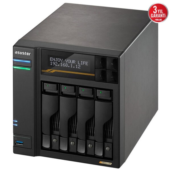Asustor LOCKERSTOR 4 Gen3 (AS6804T) NAS, AMD Ryzen V3C14 işlemci ve 16GB DDR5 RAM ile yüksek performans sağlar. 4 yuvalı, 10GbE bağlantı desteği ile veri depolama ve yedekleme çözümleri sunar.