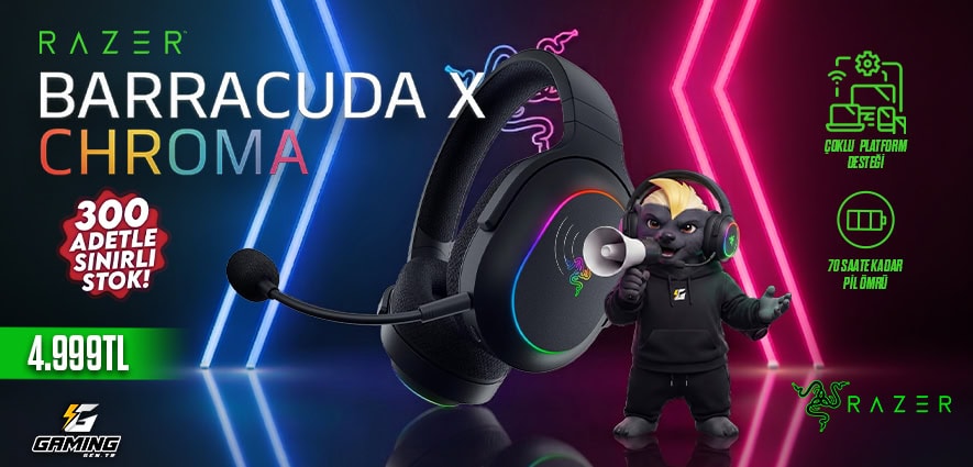 Yüksek kaliteli Razer Barracuda X Chroma oyun kulaklığı, konforlu tasarımı ve gelişmiş ses özellikleriyle oyun deneyimini artırır. Çok platform uyumu ve 300 saate kadar pil ömrü ile öne çıkar.