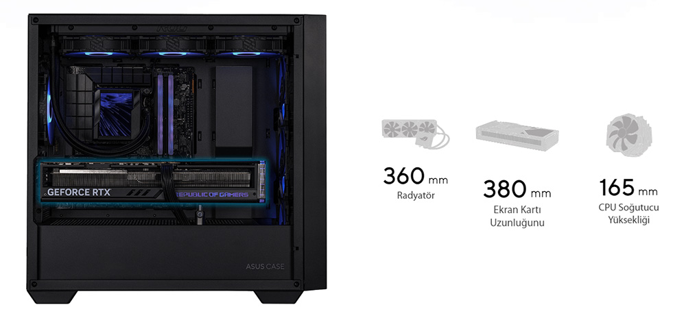 ASUS A21 PLUS Case ASUS A21 Plus ARGB Temperli Cam USB 3.2 mATX Mesh Beyaz Mid Tower Gaming Kasa h3