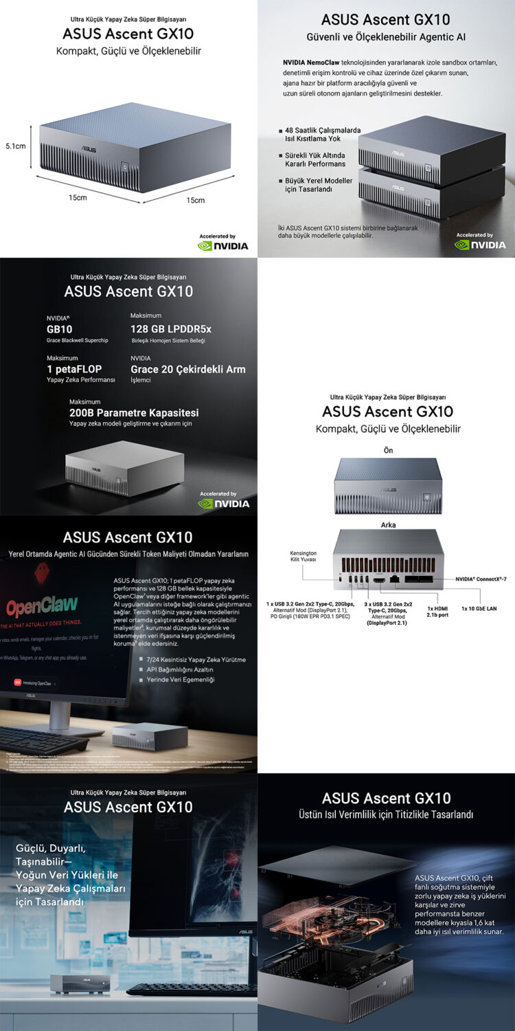 ASUS Ascent GX10 ASUS Ascent GX10-GG0026BN NVIDIA ARM GB10 CPU Blackwell GPU 128GB LPDDR5X 2TB SSD Yapay Zeka Süper Bilgisayar h3