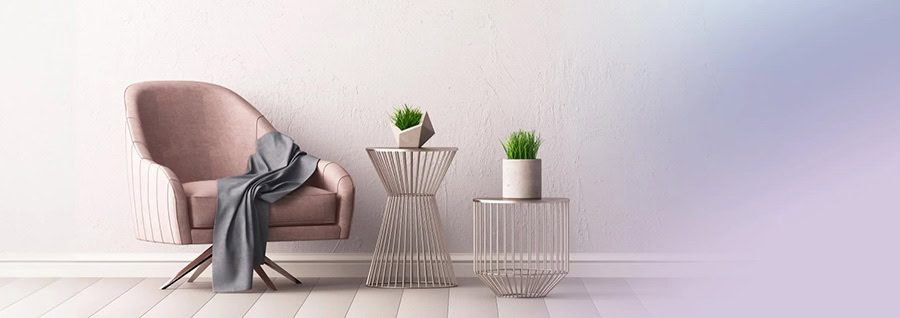 Şık ve konforlu oturma odası dekorasyonu, rahat koltuk ve yeşil bitkilerle modern yaşam alanı.