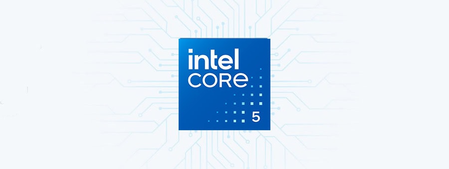Intel Core i5 işlemci logosu, bilgisayar ve oyun sistemleri için yüksek performans ve güç verimliliği sağlayan modern işlemci teknolojisini temsil eder.