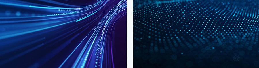 Yüksek hızlı veri akışını gösteren modern dijital teknolojiler ve ışık efektleri, bilgisayar ve internet altyapısı temalı görsel.