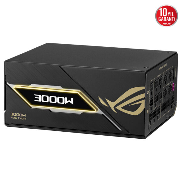 ASUS ROG Thor 3000W Titanium III Edition 20. Yıl ARGB PCIe 5.1 Full Modüler ATX 3.1 güç kaynağı, yüksek performans ve dayanıklılık sunar.