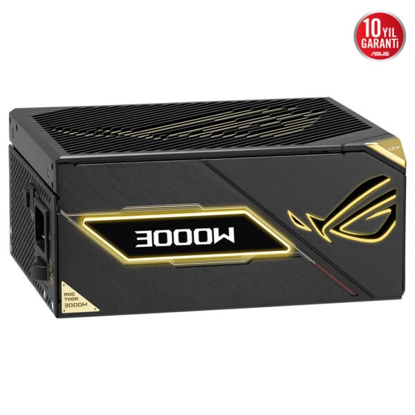 ASUS ROG Thor 3000W Titanium III Edition güç kaynağı, 20. yıl özel tasarım, ARGB aydınlatma ve PCIe 5.1 uyumu ile yüksek performans sağlar.
