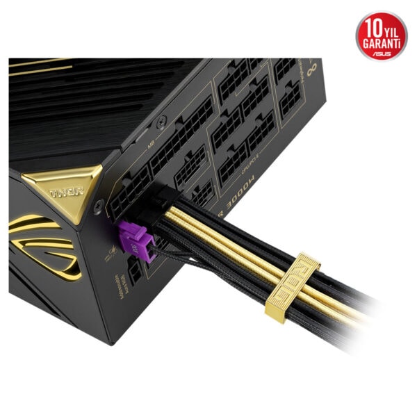 ASUS ROG Thor 3000W Titanium III Edition güç kaynağı, PCIe 5.1 ve ARGB özellikleriyle yüksek performanslı ve şık tasarıma sahip.