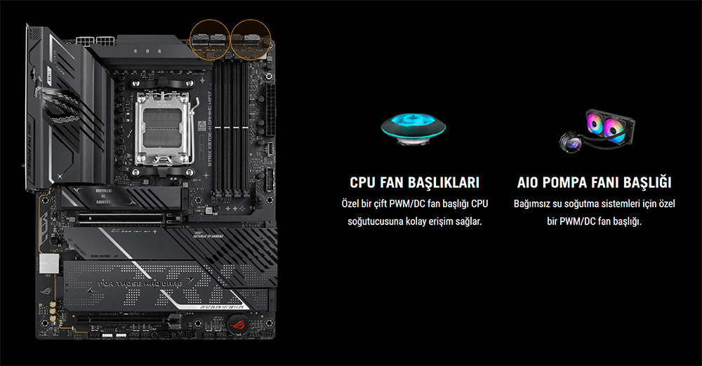 ROG STRIX X870E-H GAMING WIFI7 ASUS ROG Strix X870E-H GAMING WIFI7 8000MHz (OC) DDR5 Soket AM5 M.2 HDMI ATX Anakart h14